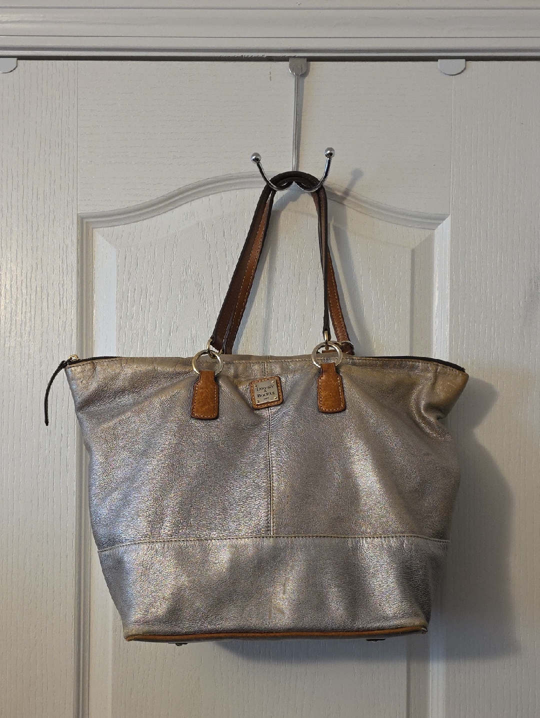 Dooney & Bourke Metallic Silver Leather Tote Bag